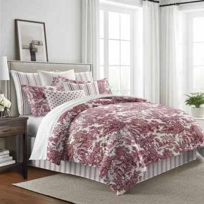 6ix Tailors Fine Linens Au Village Toile Merlot  Cotton Coverlet Set 8 Piece