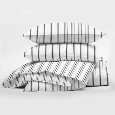 6ix Tailors Fine Linens August Stripe Reversible Cotton Comforter Set In Denim