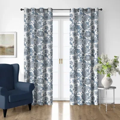 6ix Tailors Fine Linens Bronte Cornflower Cotton Grommet Top Drapery Panel Set Of 2