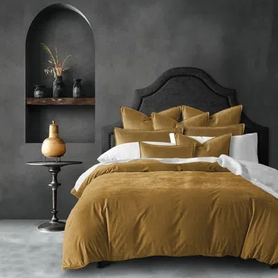 6ix Tailors Fine Linens Cascade Velvet Solid Colour Coverlet Set / Bedspread Set - 8 Piece In Yellow