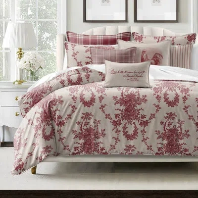 6ix Tailors Fine Linens Country Lane Toile Crimson Cotton Coverlet Set  8 Piece