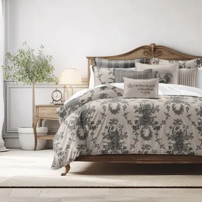 6ix Tailors Fine Linens Country Lane Toile Ebony Cotton Comforter Set  8 Piece