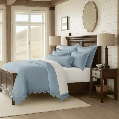 6ix Tailors Fine Linens Elsie Lace Cornflower Cotton Coverlet Set 6 Pieces