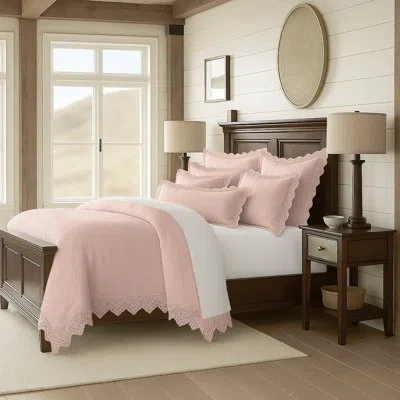 6ix Tailors Fine Linens Elsie Lace French Pink Cotton Coverlet Set 6 Pieces
