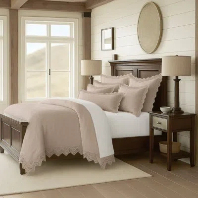 6ix Tailors Fine Linens Elsie Lace Natural Cotton Comforter Set 6 Pieces