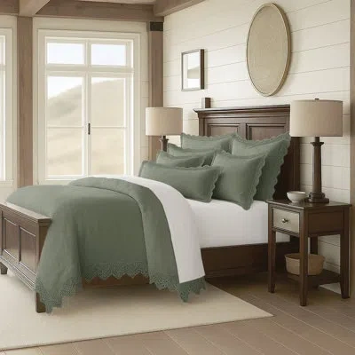 6ix Tailors Fine Linens Elsie Lace Sweet Grass Cotton Comforter Set 6 Pieces