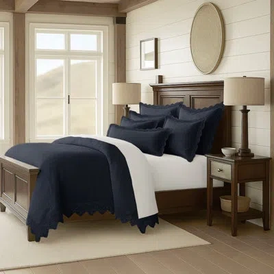6ix Tailors Fine Linens Elsie Lace True Navy Cotton Coverlet Set 6 Pieces