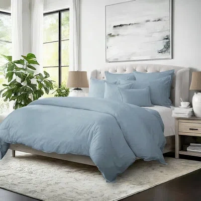 6ix Tailors Fine Linens Elsie Linen Look Comforter 8 Piece Designer Set In Cornflower Blue