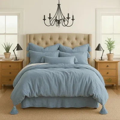 6ix Tailors Fine Linens Elsie Tassel Cornflower Coverlet Designer Queen In Cornflower Blue