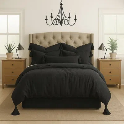 6ix Tailors Fine Linens Elsie Tassel Ebony Comforter Designer Queen