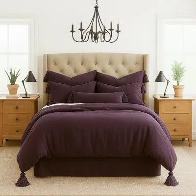 6ix Tailors Fine Linens Elsie Tassel Eggplant Coverlet Designer Set