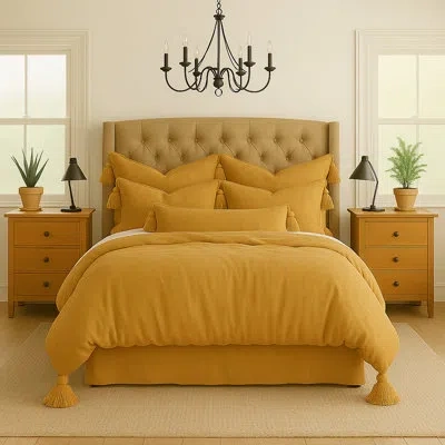 6ix Tailors Fine Linens Elsie Tassel Gold Comforter Designer Set Twin