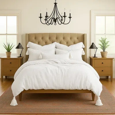 6ix Tailors Fine Linens Elsie Tassel White Coverlet Designer California King