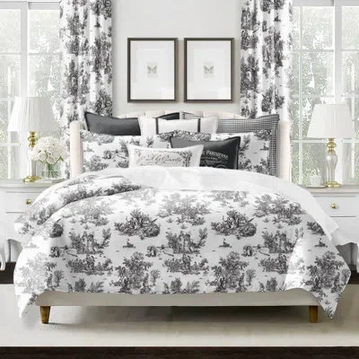 6ix Tailors Fine Linens Jardin Du Jouy Toile Black Coverlet Set 8 Piece In Ebony