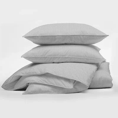 6ix Tailors Fine Linens Jaxon Stripe Cotton Reversible Coverlet Set In Ebony