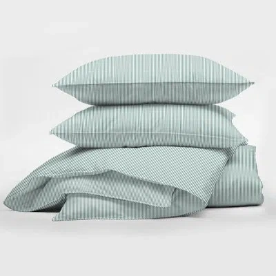 6ix Tailors Fine Linens Jaxon Stripe Reversible Cotton Comforter Set In Evergreen