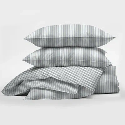 6ix Tailors Fine Linens Pacific Stripe Reversible Cotton Comforter Set In Denim