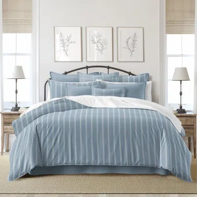 6ix Tailors Fine Linens Shay Broad Ticking Stripe Cornflower Blue Cotton Comforter Set  8 Piece