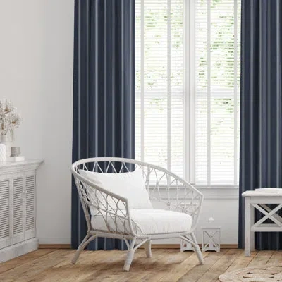 6ix Tailors Fine Linens Shay Broad Ticking Stripe Dark Denim Cotton Grommet Top Drapery Panel Set Of 2