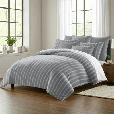 6ix Tailors Fine Linens Shay Broad Ticking Stripe Gray Cotton Coverlet Set  8 Piece