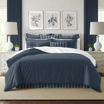 6ix Tailors Fine Linens Shay Solid Dark Denim Cotton Coverlet Set  8 Piece