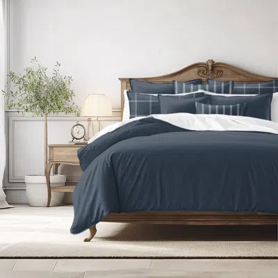 6ix Tailors Fine Linens Shay Solid Dark Denim Cotton Duvet Cover Set  8 Piece