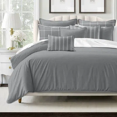 6ix Tailors Fine Linens Shay Solid Gray Cotton Coverlet Set  8 Piece