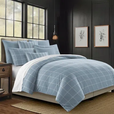 6ix Tailors Fine Linens Shay Window Pane Cornflower Blue Cotton Comforter Set  8 Piece