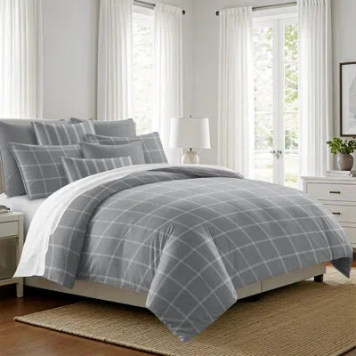 6ix Tailors Fine Linens Shay Window Pane Gray Cotton Comforter Set  8 Piece