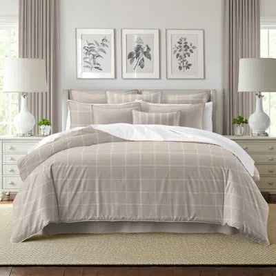 6ix Tailors Fine Linens Shay Window Pane Natural Cotton Duvet Cover Set  8 Piece