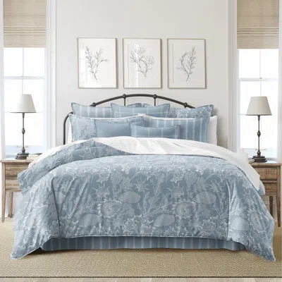 6ix Tailors Fine Linens Shellabrate Cornflower Blue Cotton Coverlet Set  8 Piece