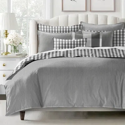 6ix Tailors Fine Linens Walker Ticking Stripe & Check Comforter 8 Piece Designer Set In Iron