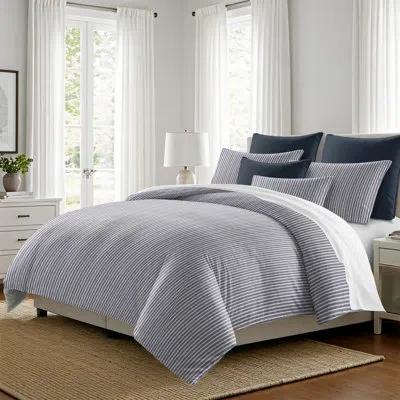 6ix Tailors Fine Linens Walker Ticking Stripe Indigo/ivory Cotton Comforter Set In Indigo,ivory