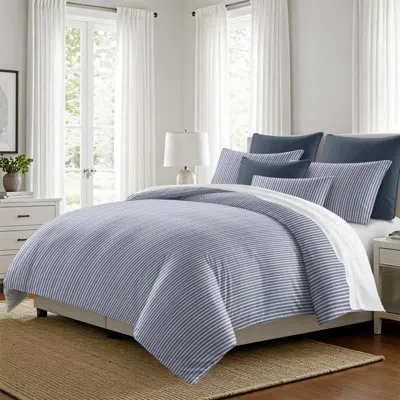 6ix Tailors Fine Linens Walker Ticking Stripe Indigo/white Cotton Comforter Set In Indigo,white