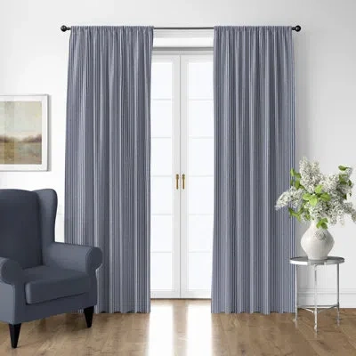 6ix Tailors Fine Linens Walker Ticking Stripe Indigo/white Cotton Simple Top Pocket Drapery Panel Set Of 2