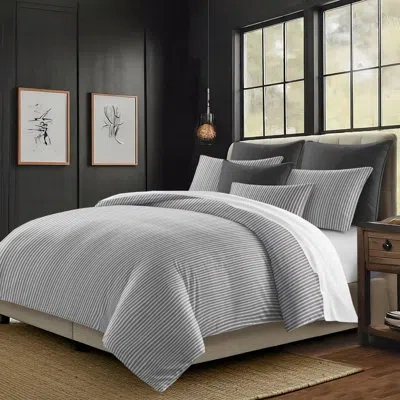 6ix Tailors Fine Linens Walker Ticking Stripe Iron/ivory Cotton Coverlet Set In Iron,ivory