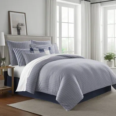 6ix Tailors Fine Linens Walker Ticking Stripe Reverse To Check Indigo/ivory Cotton Comforter Set  8 Piece In Indigo,ivory