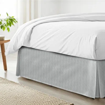6ix Tailors Fine Linens Walker Ticking Stripe Sage/ivory Cotton Bedskirt In Sage,ivory
