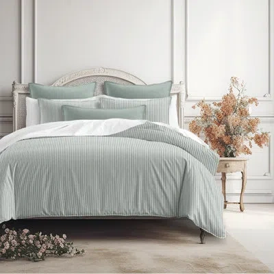 6ix Tailors Fine Linens Walker Ticking Stripe Sage/ivory Cotton Coverlet Set In Sage,ivory