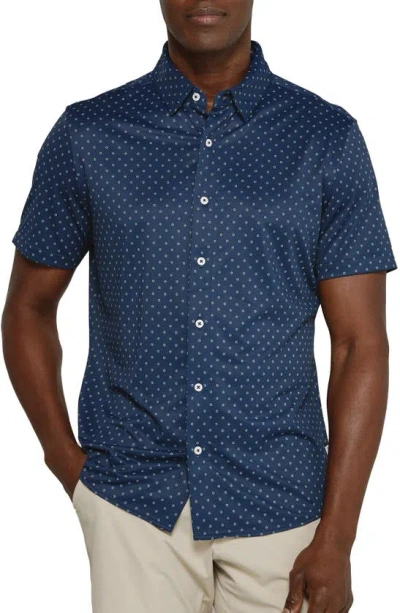 7 Diamonds Alfie Dot Print Short Sleeve Performance Button-up Shirt In Navy