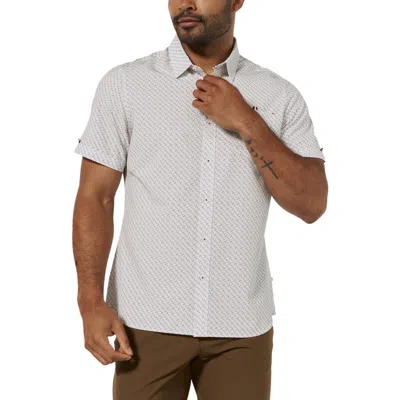 7 Diamonds Arcos Geo Print Short Sleeve Performance Button-up Shirt In White