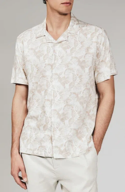 7 Diamonds Aruba Leaf Print Stretch Camp Shirt In Gray