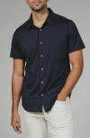 7 Diamonds Azoers Navy Short Sleeve Textured Knit Button-up Shirt In Multi