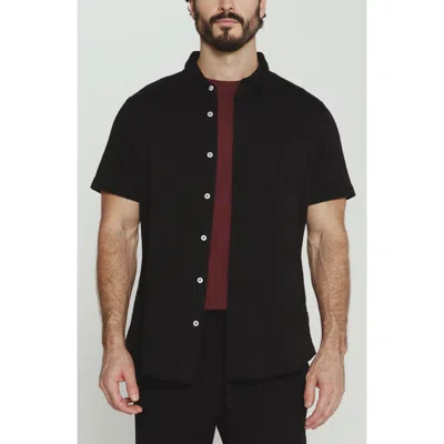7 Diamonds Bennet Stripe Seersucker Short Sleeve Button-up Shirt In Black