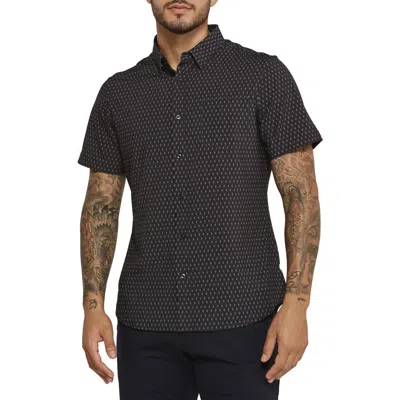 7 Diamonds Calix Geo Print Short Sleeve Performance Button-up Shirt In Black