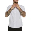 7 Diamonds Calix Geo Print Short Sleeve Performance Button-up Shirt In Light Grey