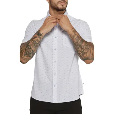 7 Diamonds Calix Geo Print Short Sleeve Performance Button-up Shirt In Light Grey