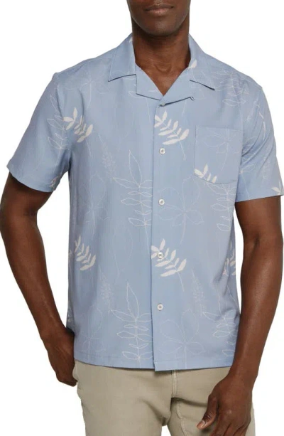 7 Diamonds Ciro Leaf Print Stretch Seersucker Camp Shirt In Blue