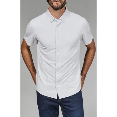 7 Diamonds Corsica Geo Print Short Sleeve Stretch Button-up Shirt In White