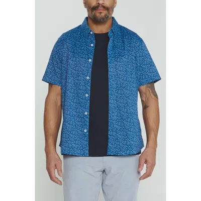 7 Diamonds Eden Floral Short Sleeve Button-up Shirt In Blue
